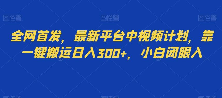 全网首发，最新平台中视频计划，靠一键搬运日入300+，小白闭眼入-易创网