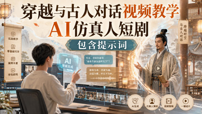 穿越与古人对话视频教学，AI仿真人短剧，包含提示词-易创网