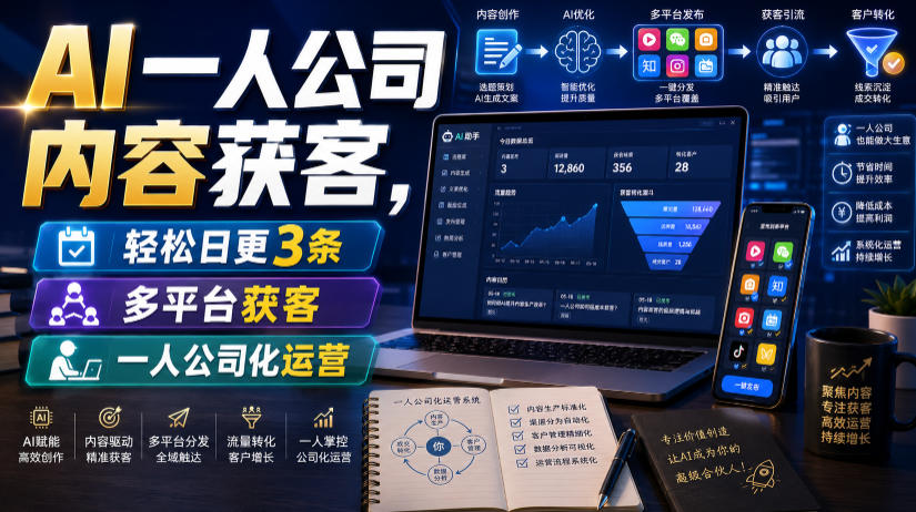 AI一人公司内容获客，轻松日更3条，多平台获客，一人公司化运营（更新0827）-易创网