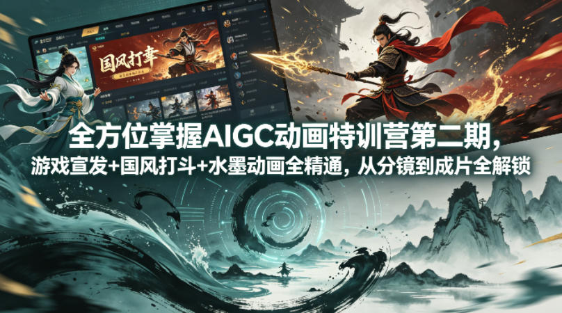 全方位掌握AIGC动画特训营第二期，游戏宣发+国风打斗+水墨动画全精通，从分镜到成片全解锁-易创网