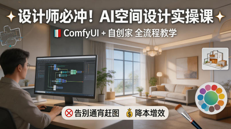 设计师必冲！AI空间设计实操课，ComfyUI+自创家全教学，告别通宵赶图，降本增效-易创网
