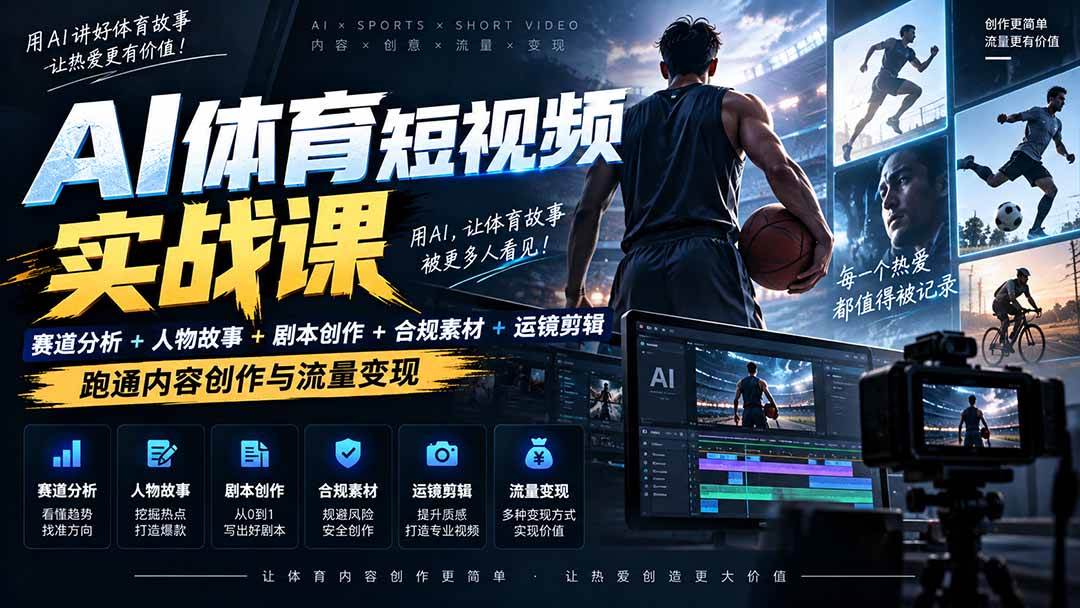 （20515期）AI体育短视频赛道顶级玩法｜赛道分析+人物故事+剧本创作+版权处理+运镜剪辑，跑通流量变现-日赚1K+-易创网