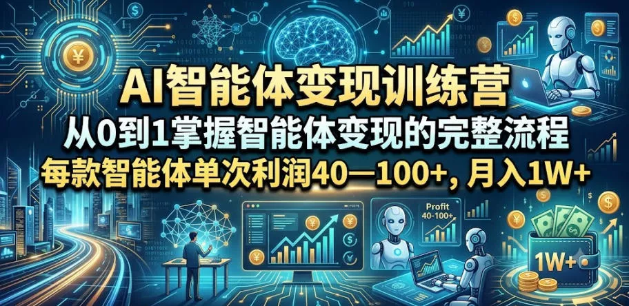 AI智能体变现训练营，从0到1掌握智能体变现的完整流程，每款智能体单次利润40—100+，月入1W+-易创网
