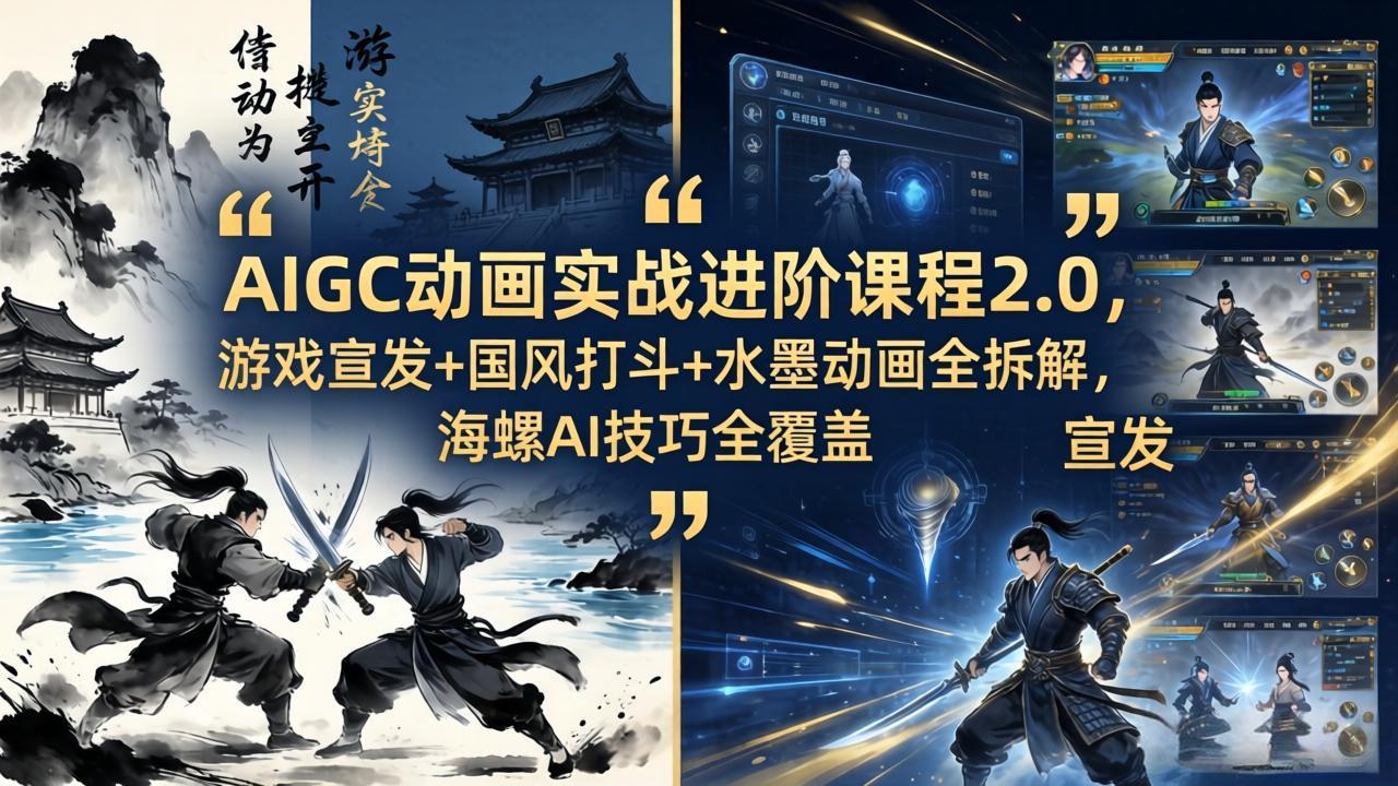 AIGC动画实战进阶课程2.0，游戏宣发+国风打斗+水墨动画全拆解，海螺AI技巧全覆盖-易创网