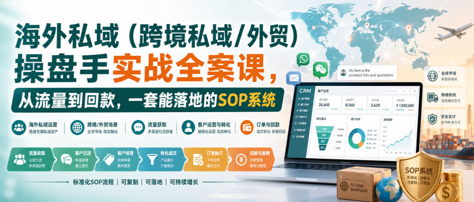 海外私域（跨境私域/外贸）操盘手实战全案课，从流量到回款，一套能落地的SOP系统-易创网