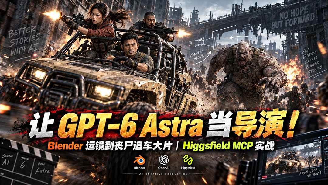 （20762期）【无水印】让 GPT-6 Astra 当导演！Blender 运镜到丧尸追车大片｜Higgsfield MCP 实战-易创网