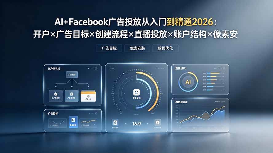 （19465期）AI+Facebook广告投放从入门到精通2026：开户×广告目标×创建流程×直播投放×账户结构×像素安装×AI赋能-易创网