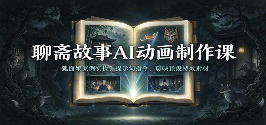 聊斋故事AI动画制作课：狐面娘案例实操，提示词指令，剪映预设特效素材-易创网