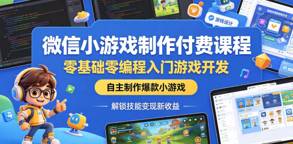 微信小游戏制作付费课程，零基础零编程入门游戏开发，自主制作爆款小游戏，解锁技能变现新收益-易创网