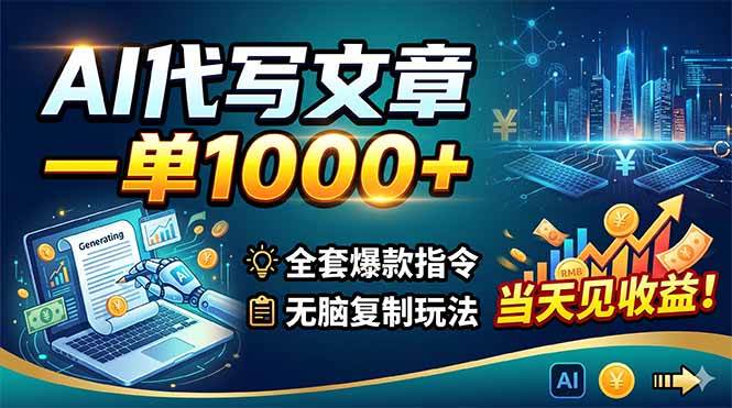（18575期）AI代写文章，一单1000+，全套爆款指令+无脑复制玩法，当天见收益！-易创网