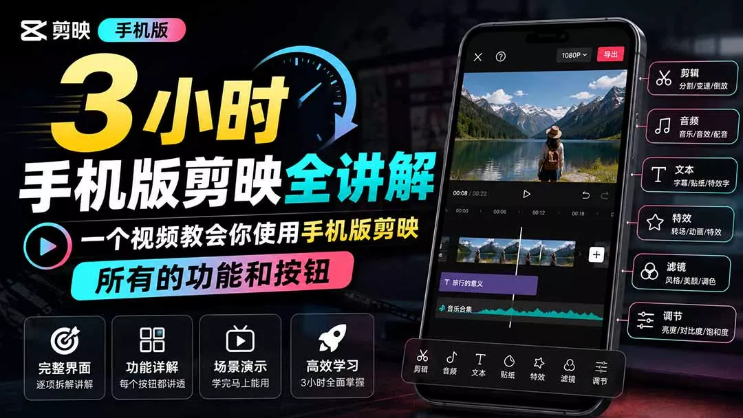 3小时手机版剪映全讲解，一个视频教会你使用手机版剪映，所有的功能和按钮-易创网