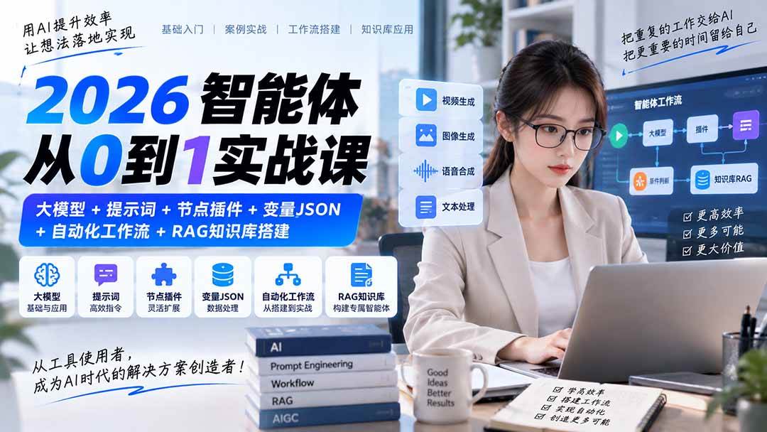 （20546期）2026智能体从0到1实战课｜大模型+提示词+节点插件+变量JSON+自动化工作流+RAG知识库搭建-易创网