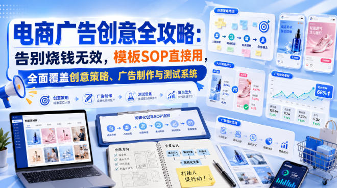 电商广告创意全攻略：告别烧钱无效，模板SOP直接用，全面覆盖创意策略、广告制作与测试系统【原创双语字幕】-易创网