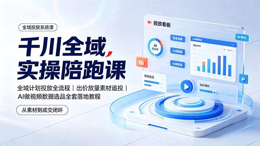 千川全域实操陪跑课：全域计划投放全流程｜出价放量素材追投｜AI做视频数据选品全套落地教程-易创网