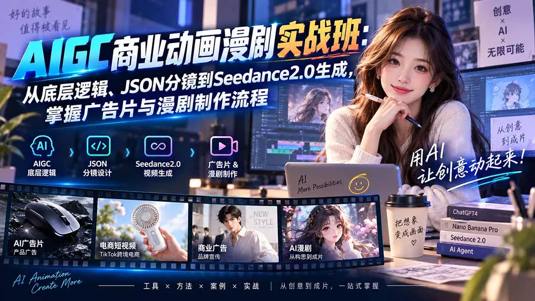 AIGC商业动画漫剧实战班-更新：从底层逻辑、JSON分镜到Seedance2.0生成，掌握广告片与漫剧制作流程-易创网