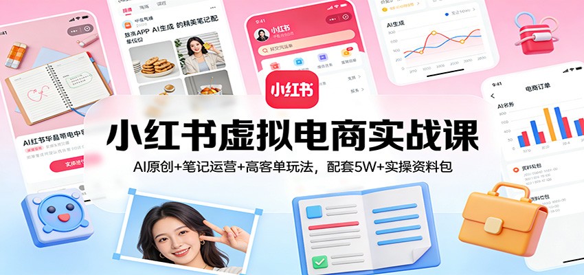 小红书虚拟电商实战课：AI原创+笔记运营+高客单玩法，配套5W+实操资料包网赚项目-副业赚线-互联网创业-资源整合易创网