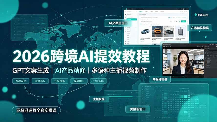 （19286期）2026跨境AI提效教程·GPT文案生成｜AI产品精修｜多语种主播视频制作，亚马逊运营全套实操课-易创网