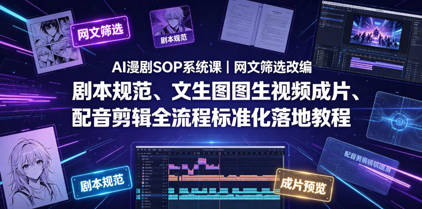 AI漫剧SOP系统课｜网文筛选改编、剧本规范、文生图图生视频成片、配音剪辑全流程标准化落地教程（更新0826）-易创网
