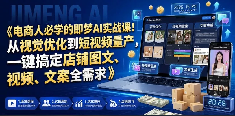 电商人必学的即梦AI实战课！从视觉优化到短视频量产，一键搞定店铺图文、视频、文案全需求-易创网