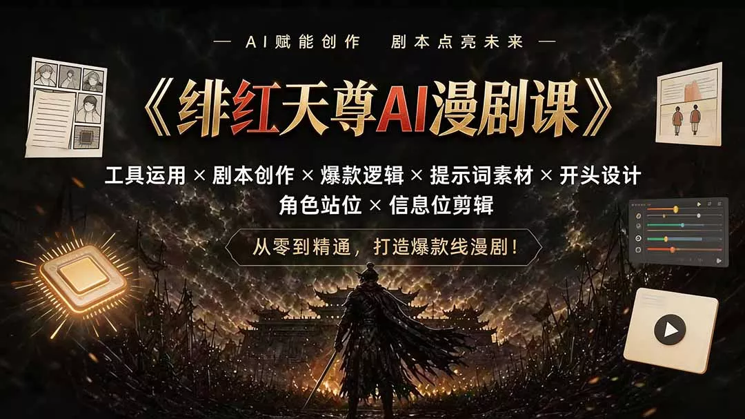 绯红天尊AI漫剧课｜工具运用×剧本创作×爆款逻辑×提示词素材×开头设计×角色站位×信息位剪辑-易创网