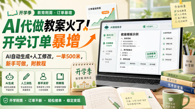 AI代做教案火了！开学订单暴增，AI自动生成+人工修改，一单500米，新手可做，附教程【揭秘】-易创网
