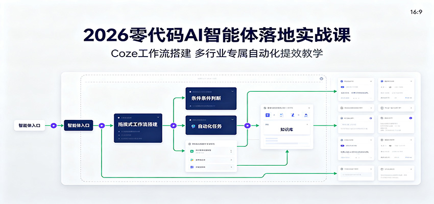 2026零代码AI智能体落地实战课：Coze工作流搭建，多行业专属自动化提效教学-易创网