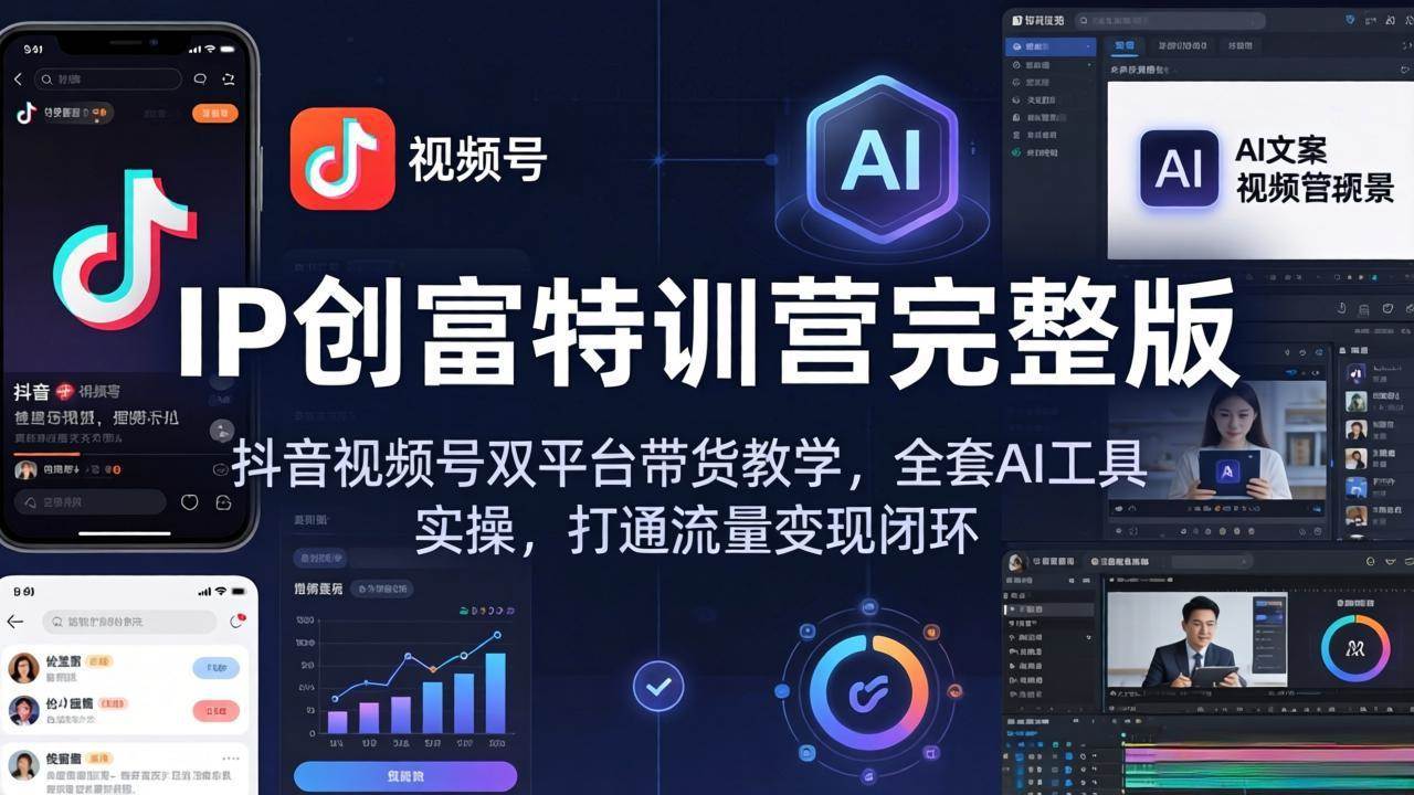 （18114期） IP创富特训营完整版：抖音视频号双平台带货教学，全套AI工具实操，打通流量变现闭环-易创网