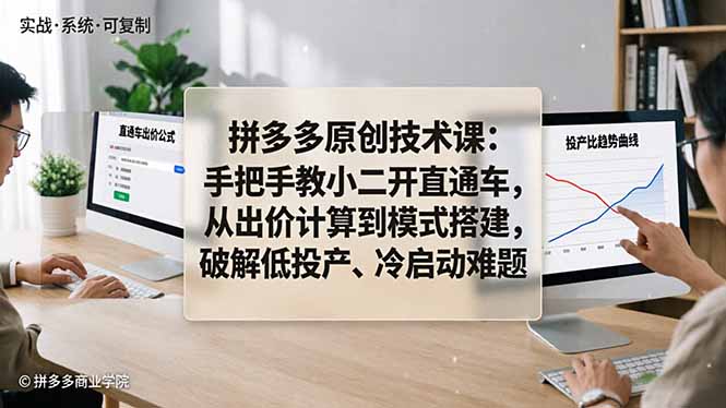 拼多多原创技术课：手把手教小二开直通车，从出价计算到模式搭建，破解低投产、冷启动难题-易创网
