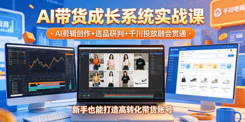 AI带货成长系统实战课，AI剪辑创作+选品研判+千川投放融会贯通，新手也能打造高转化带货账号(更新2026年)-易创网