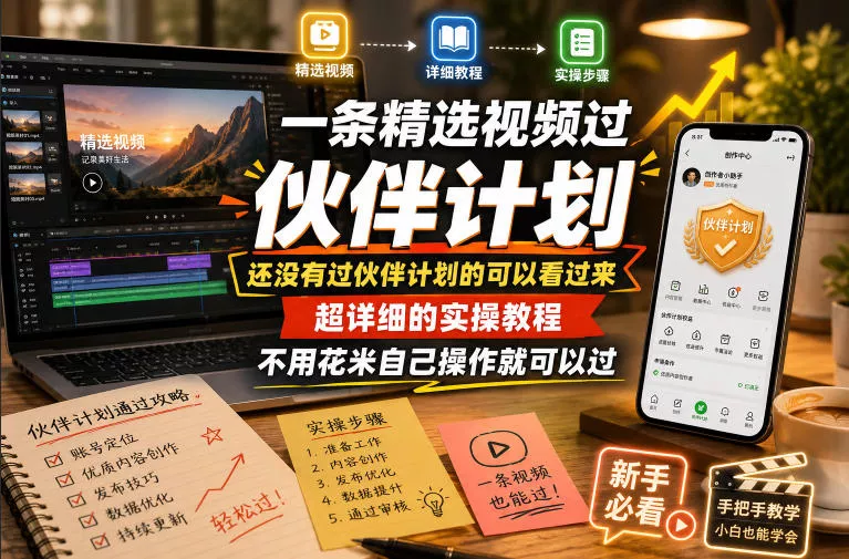 一条精选视频过伙伴计划，还没有过伙伴计划的可以看过来，超详细的实操教程，不用花米自己操作就可以过-易创网