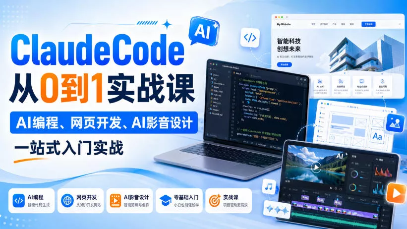 ClaudeCode从0到1实战课，AI编程、网页开发、AI影音设计一站式入门实战-易创网