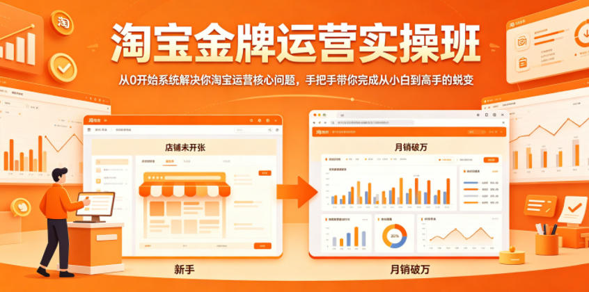 淘宝金牌运营实操班，从0开始系统解决你淘宝运营核心问题，手把手带你完成从小白到高手的蜕变-易创网