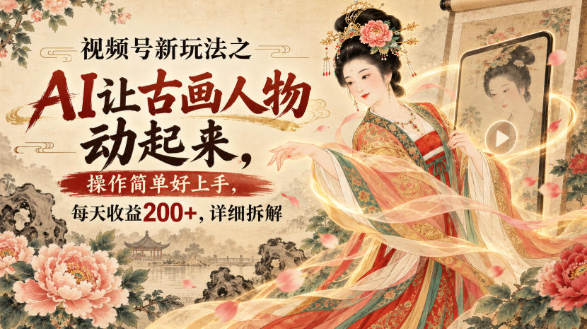 视频号新玩法之AI让古画人物动起来，操作简单好上手，每天收益200+，详细拆解-易创网