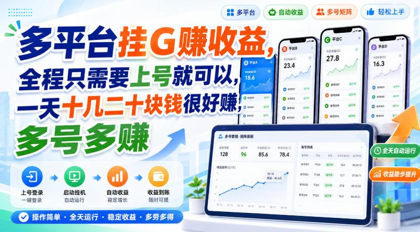 多平台挂G賺收益，全程只需要上号就可以，一天十几二十块钱很好賺，多号多賺【揭秘】-易创网