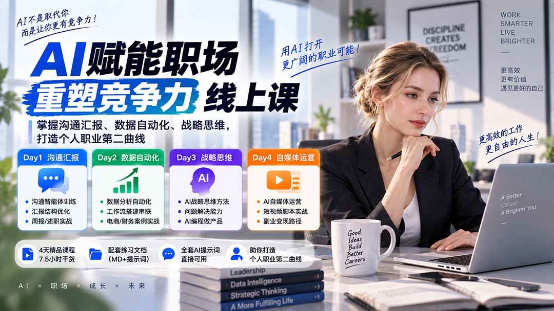 （20531期）AI职场提效与第二曲线实战课-无水印：学习沟通汇报、数据工作流和战略思维，掌握AI编程做产品及自媒体运营方法-易创网