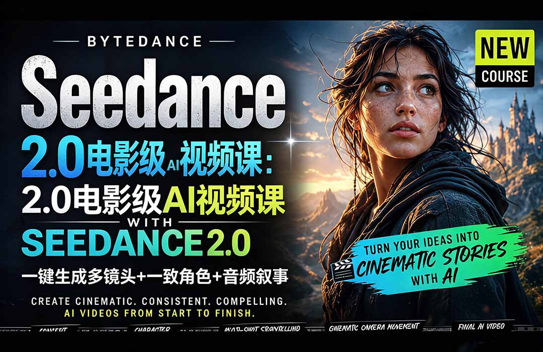 Seedance 2.0电影级AI视频课:一键生成多镜头+一致角色+音频叙事 Seedance 2.0电影级AI视频课:一键生成多镜头+一致角色+音频叙事