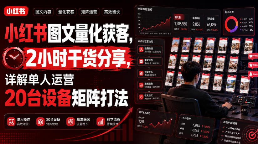 小红书图文量化获客，2小时干货分享，详解单人运营20台设备矩阵打法-易创网