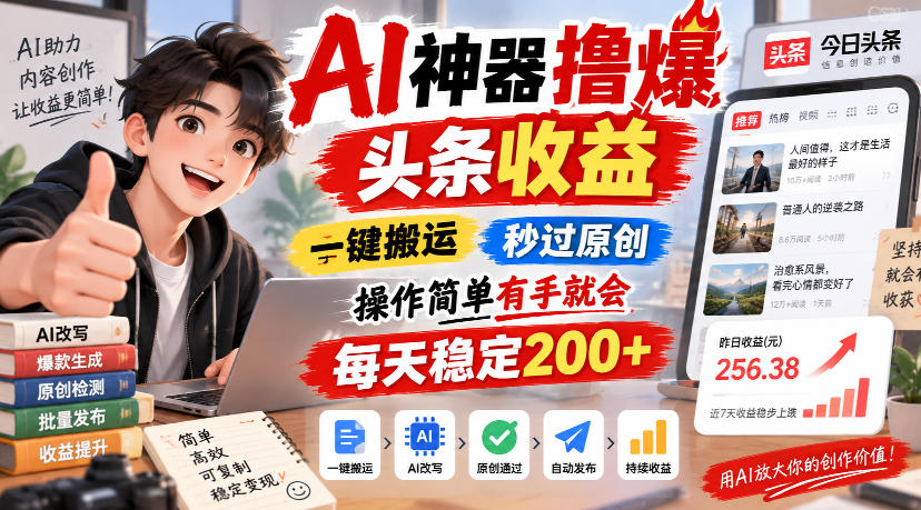AI神器撸爆头条收益，一键搬运，秒过原创，操作简单有手就会，每天稳定200+【揭秘】-易创网