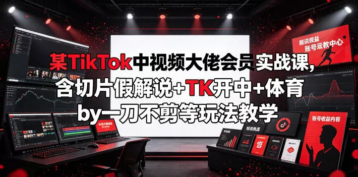 某TikTok中视频大佬会员实战课，含切片假解说+TK开中+体育by一刀不剪等玩法教学-易创网