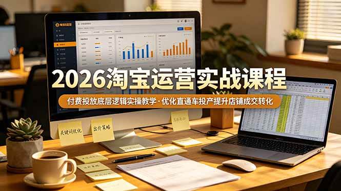 （19075期）2026 淘宝运营实战课程，付费投放底层逻辑实操教学，优化直通车投产提升店铺成交转化-易创网