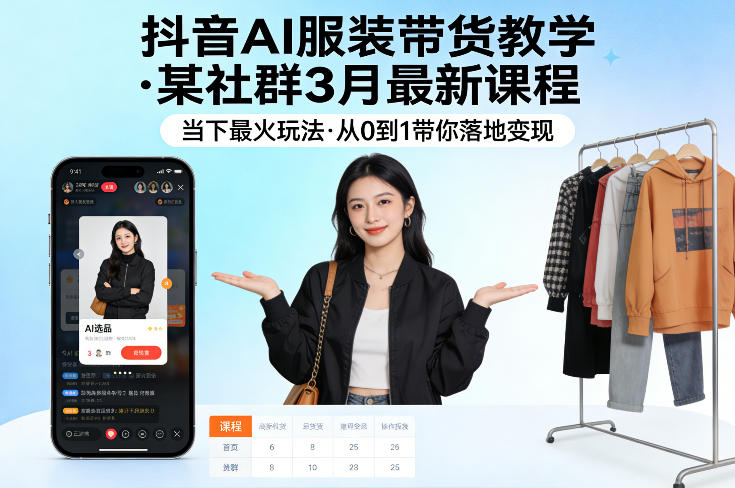 抖音AI服装带货教学，某社群3月最新课程，当下最火玩法，从0到1带你落地变现-易创网