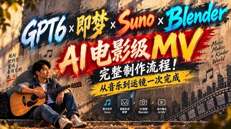 GPT6×即梦×Suno×Blender｜AI电影级MV完整制作流程！从音乐到运镜一次完成！-易创网