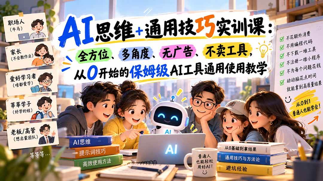 （20680期）AI思维+通用技巧实训课：全方位、多角度、无广告、不卖工具，从0开始的保姆级AI工具通用使用教学-易创网