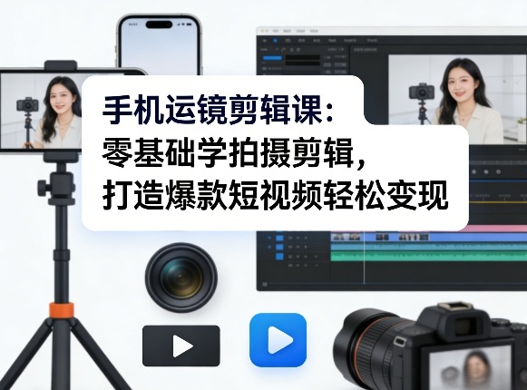 手机运镜剪辑课：零基础学拍摄剪辑，打造爆款短视频轻松变现-易创网