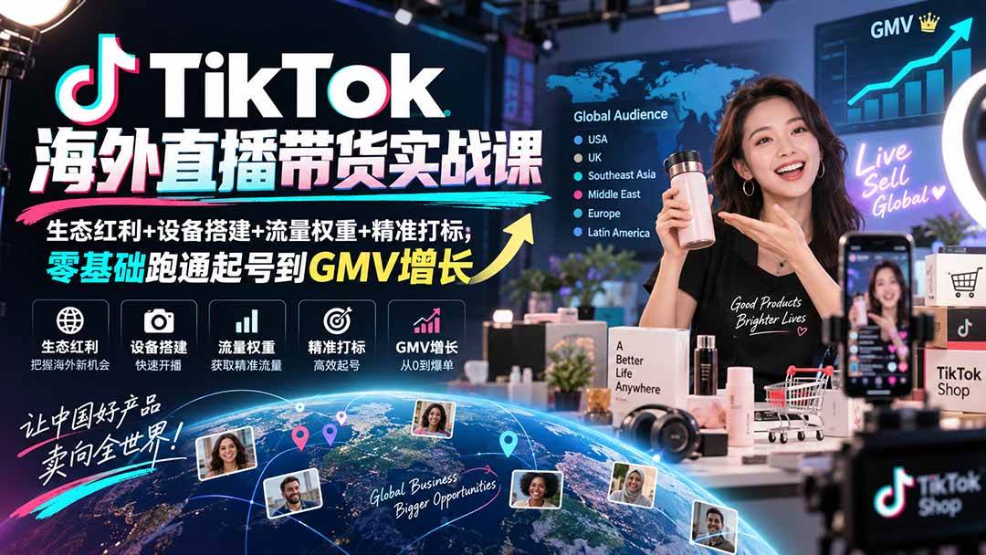 （20465期）TikTok海外直播带货实战课｜生态红利+设备搭建+流量权重+精准打标，零基础跑通起号到GMV增长-易创网