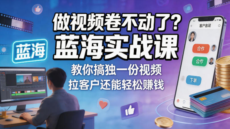 做视频卷不动了？蓝海实战课教你搞独一份视频，拉客户还能轻松賺钱！【原创双语字幕】-易创网