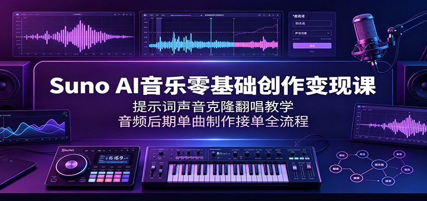 Suno AI音乐零基础创作变现课：提示词声音克隆翻唱教学，音频后期单曲制作接单全流程-易创网