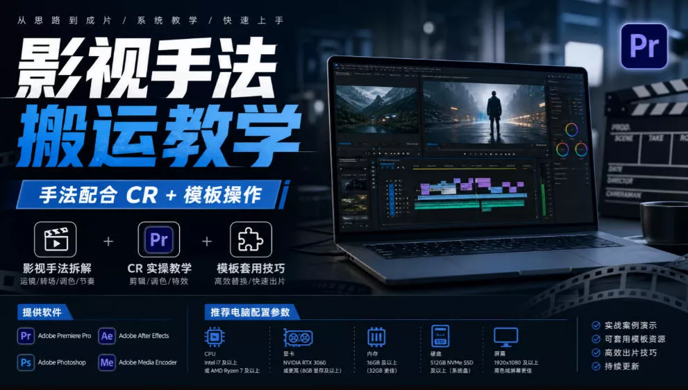 影视手法搬运教学，手法配合CR+模板操作，需要电脑，提供软件+配置参数-易创网