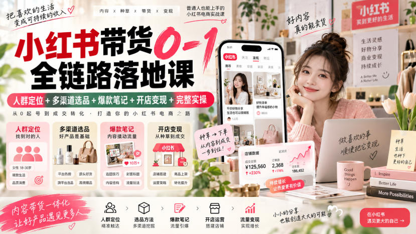 小红书带货0-1全链路落地课｜人群定位+多渠道选品+爆款笔记+开店变现完整实操-易创网