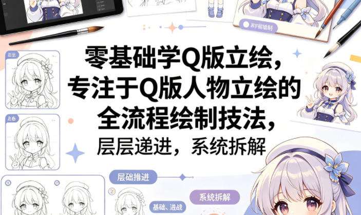 零基础学Q版立绘，专注于Q版人物立绘的全流程绘制技法，层层递进，系统拆解-易创网